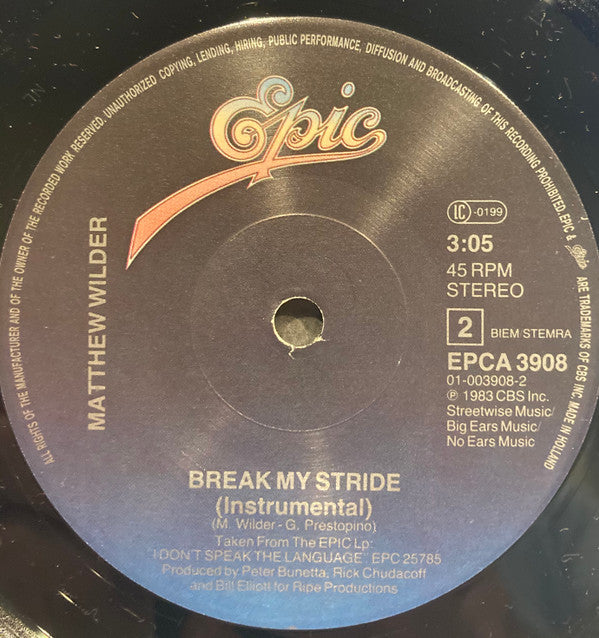 Matthew Wilder : Break My Stride (7", Single)