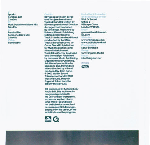 Röyksopp : Sparks (CD, Single, Enh, CD2)