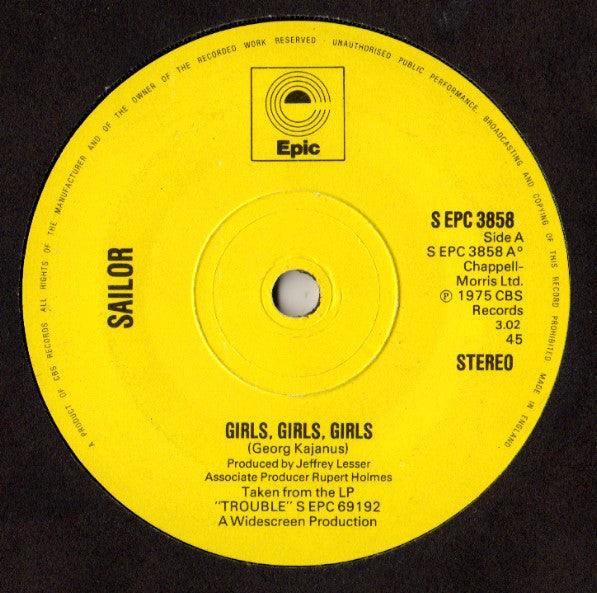 Sailor : Girls, Girls, Girls (7", Single, Sol)