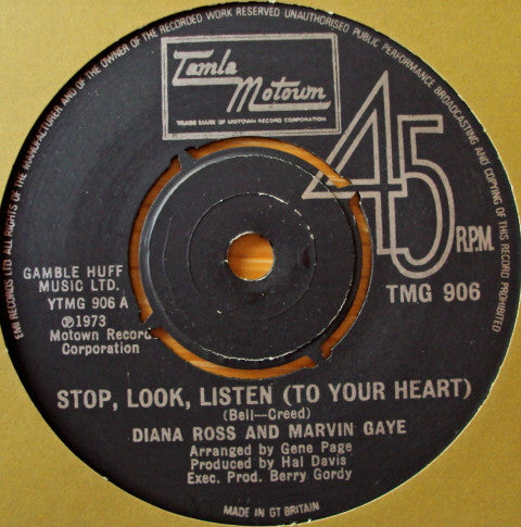 Diana Ross And Marvin Gaye : Stop, Look, Listen (To Your Heart) (7", Single, 4 P)