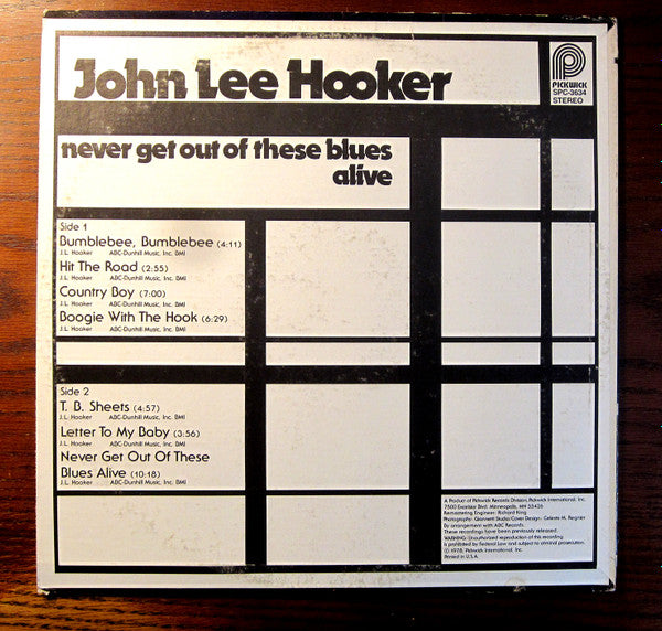 John Lee Hooker : Never Get Out Of These Blues Alive (LP, RE)