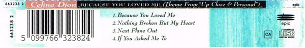 Céline Dion : Because You Loved Me (Theme From "Up Close & Personal") (CD, Single)