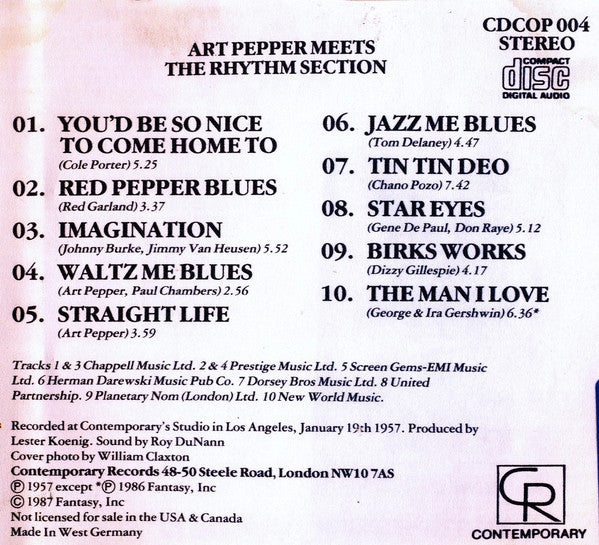 Art Pepper : Art Pepper Meets The Rhythm Section (CD, Album, RE)