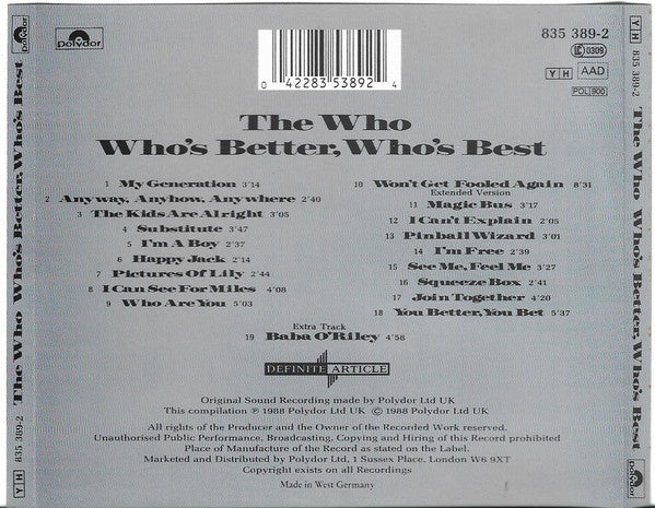 The Who : Who's Better, Who's Best (CD, Comp, Mono, RE)