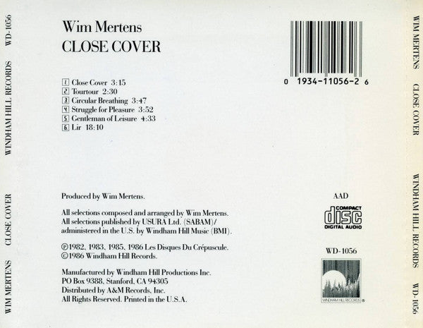 Wim Mertens : Close Cover (CD, Comp)