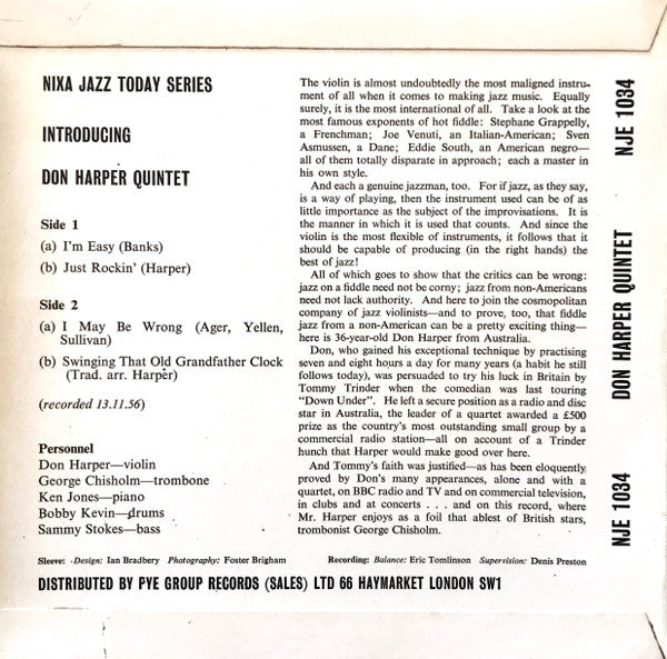 Don Harper (2) : Introducing The Don Harper Quintet (7", EP, Mono)