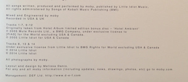 Moby : Hotel : Ambient (2xLP + LP, S/Sided + Album, RE)