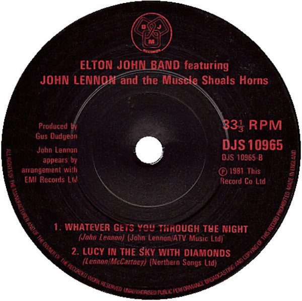 Elton John Band Featuring John Lennon And The Muscle Shoals Horns* : 28th November 1974... (7", Single)