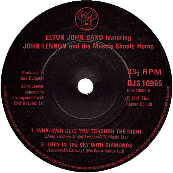 Elton John Band Featuring John Lennon And Muscle Shoals Horns : 28th November 1974... (7", Single)