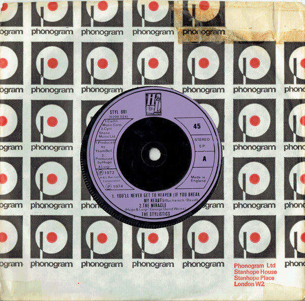 The Stylistics : You'll Never Get To Heaven (If You Break My Heart) (7", EP, Com)