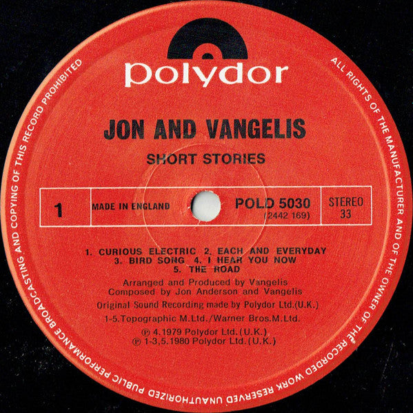 Jon & Vangelis : Short Stories (LP, Album)