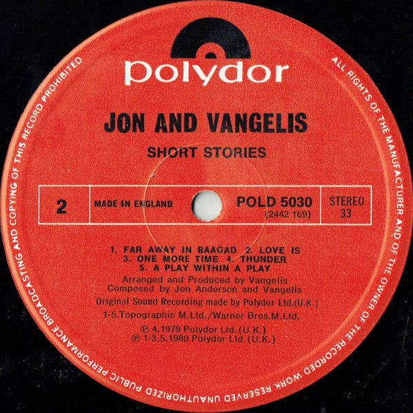 Jon & Vangelis : Short Stories (LP, Album)