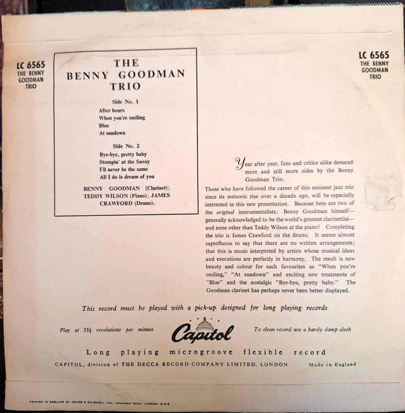 Benny Goodman Trio : Benny Goodman Trio (10", Album)