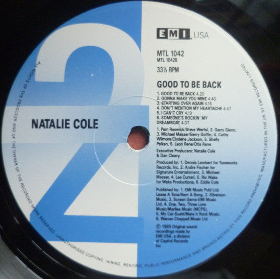 Natalie Cole : Good To Be Back (LP, Album)