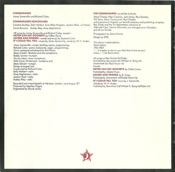 The Communards : Red (CD, Album)