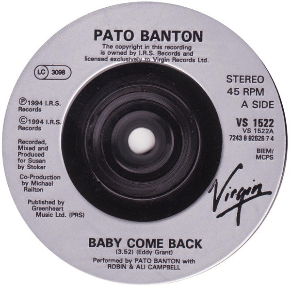 Pato Banton : Baby Come Back (7", Single)