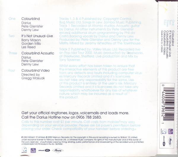 Darius (7) : Colourblind (CD, Single, Enh)