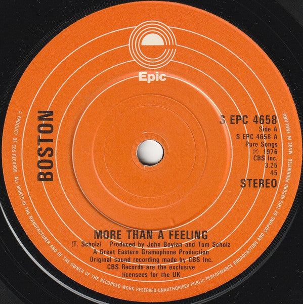 Boston : More Than A Feeling (7", Single, Sol)
