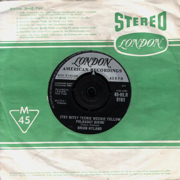 Brian Hyland : Itsy Bitsy Teenie Weenie Yellow Polkadot Bikini / Don't Dilly Dally, Sally (7")