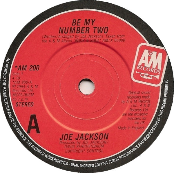 Joe Jackson : Be My Number Two (7", Single, Ltd)