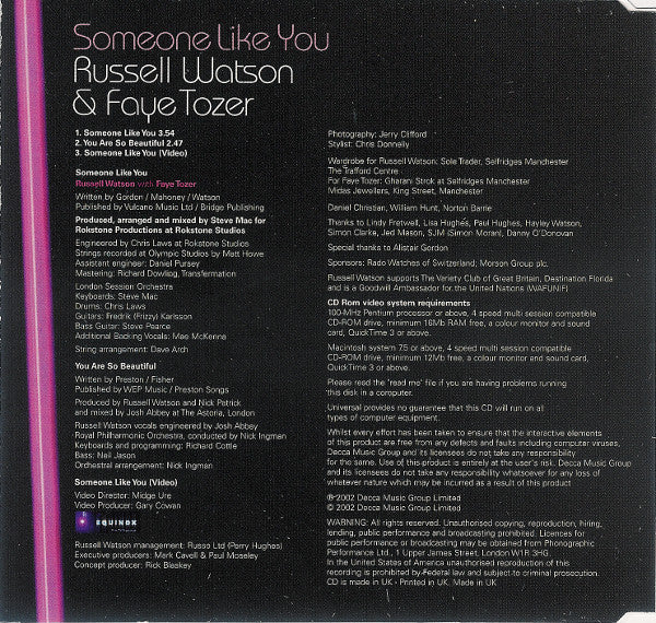 Russell Watson & Faye Tozer : Someone Like You (CD, Single, Enh)