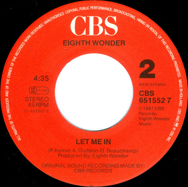 Eighth Wonder : Cross My Heart (7", Single)