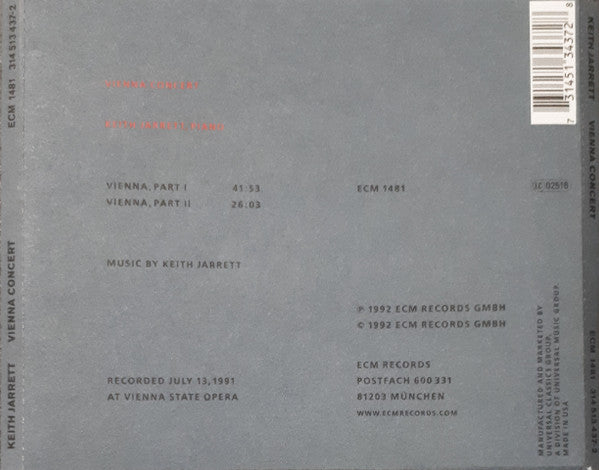 Keith Jarrett : Vienna Concert (CD, Album)