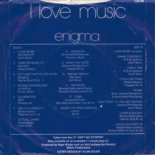 Enigma (2) : I Love Music (7", Single, Mixed)