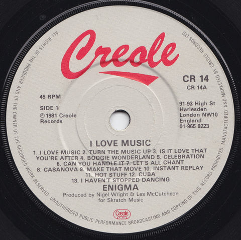 Enigma (2) : I Love Music (7", Single, Mixed)