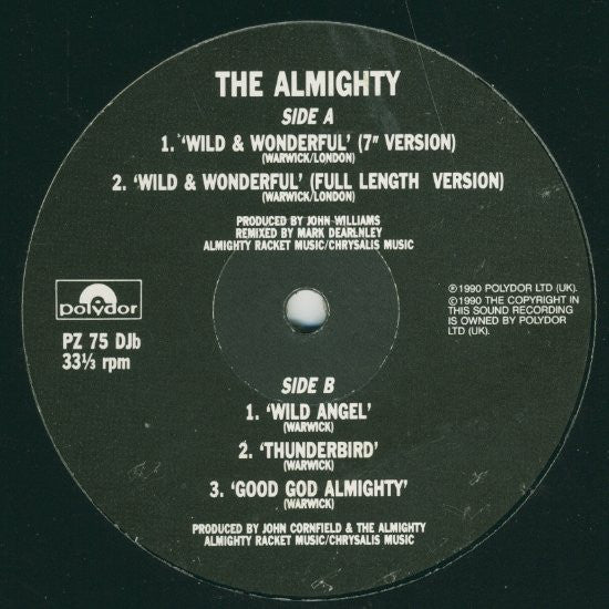 The Almighty : Wild & Wonderful (12", Promo)