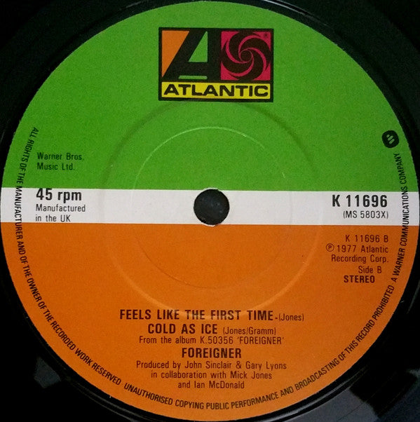 Foreigner : Waiting For A Girl Like You / Feels Like The First Time / Cold As Ice (7", Single, Pic)