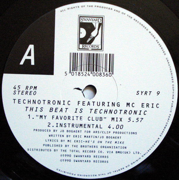 Technotronic Featuring MC Eric : This Beat Is Technotronic (12")