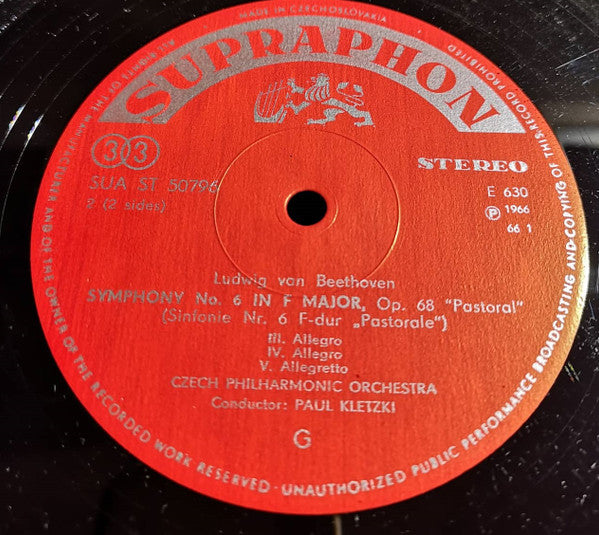 Ludwig van Beethoven - The Czech Philharmonic Orchestra, Paul Kletzki : Symphony No. 6 Pastoral (LP, Album, Mono)