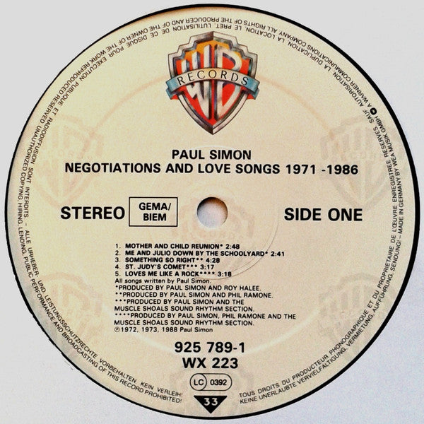 Paul Simon : Negotiations And Love Songs (1971-1986) (2xLP, Comp)