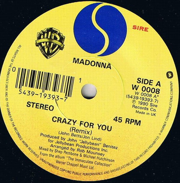 Madonna : Crazy For You (7", Single)