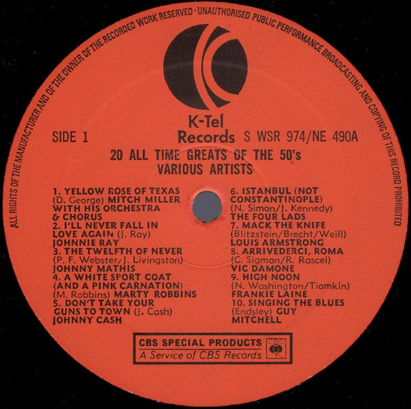 Various : 20 All Time Greats Of The 50's (LP, Comp)