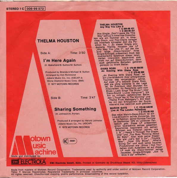 Thelma Houston : I'm Here Again (7", Single)