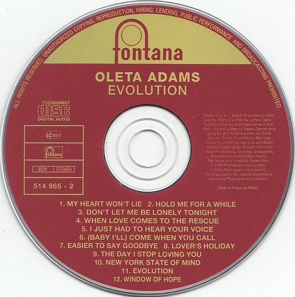 Oleta Adams : Evolution (CD, Album, RP)