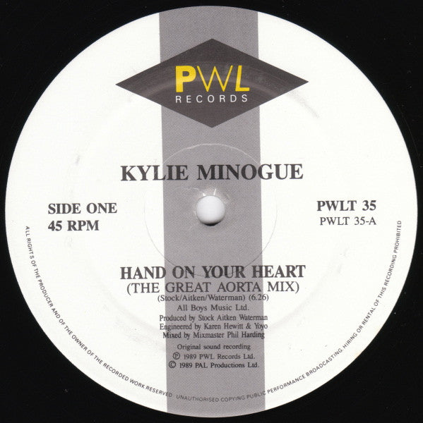 Kylie Minogue : Hand On Your Heart (12", Single)