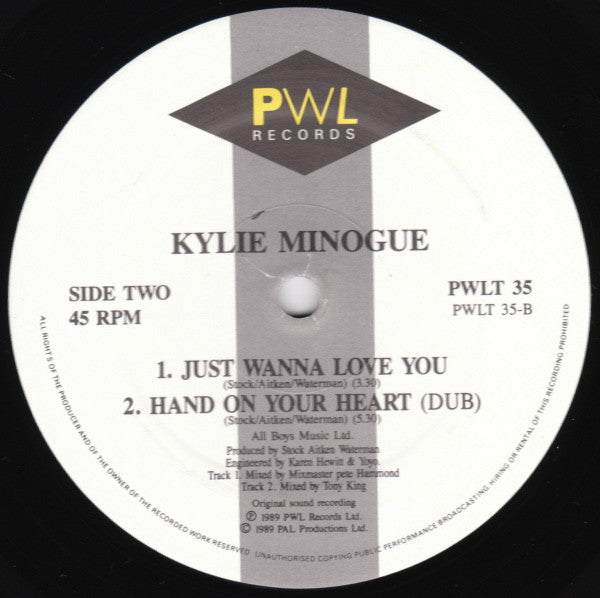 Kylie Minogue : Hand On Your Heart (12", Single)