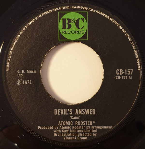 Atomic Rooster : Devil's Answer (7", Single, Lar)