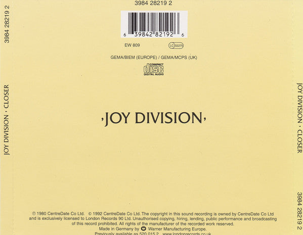 Joy Division : Closer (CD, Album, RE, WMM)