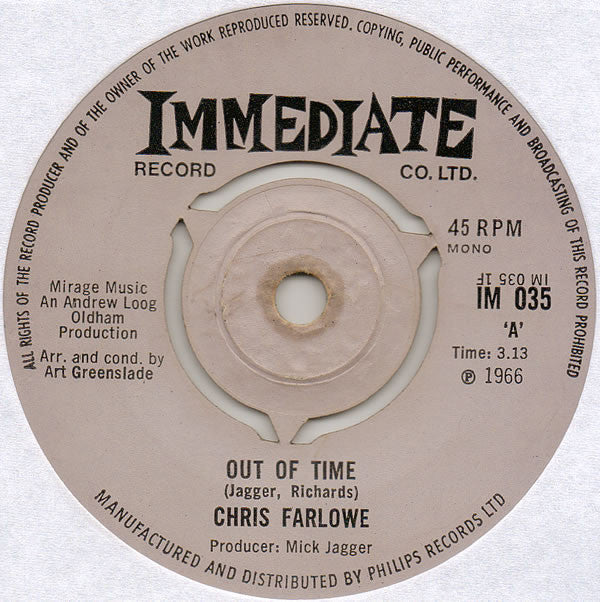 Chris Farlowe : Out Of Time (7", Single, Mono, 3 P)