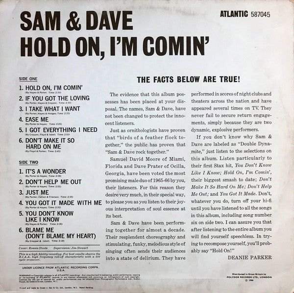Sam & Dave : Hold On, I'm Comin' (LP, Album, Mono)