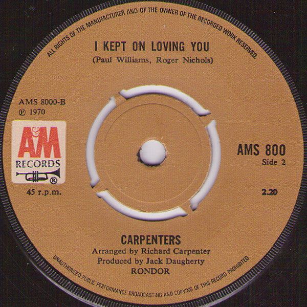 Carpenters : (They Long To Be) Close To You (7", Single, Kno)