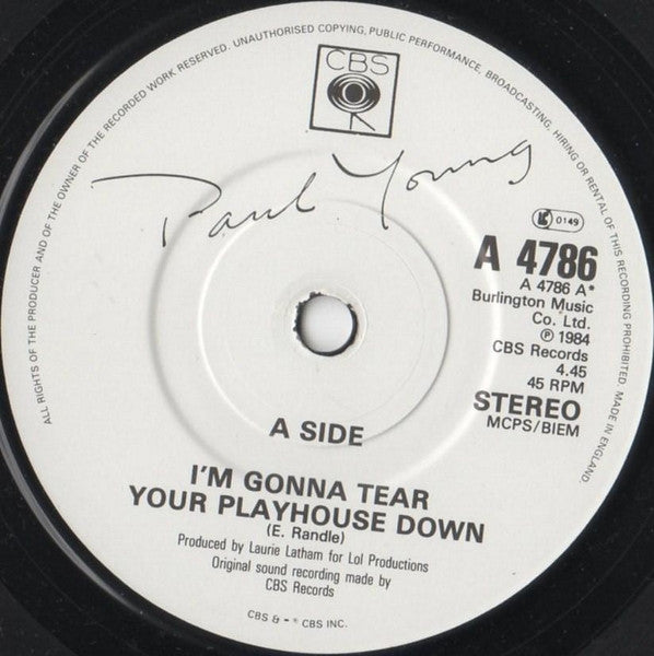 Paul Young : I'm Gonna Tear Your Playhouse Down (7", Single)