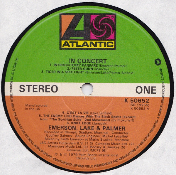 Emerson, Lake & Palmer : In Concert (LP, Album)