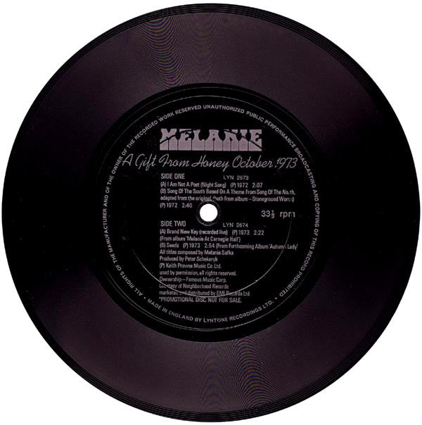 Melanie (2) : A Gift From Honey October 1973 (Flexi, 7", Promo)