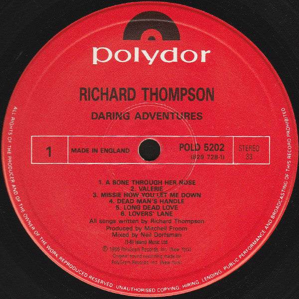 Richard Thompson : Daring Adventures (LP, Album)