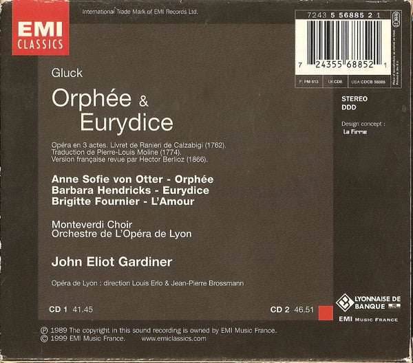 Christoph Willibald Gluck - Anne Sofie Von Otter, Barbara Hendricks, Brigitte Fournier / The Monteverdi Choir, Orchestre De L'Opéra De Lyon, John Eliot Gardiner : Orphée & Eurydice (2xCD, RE + Box, Sli)